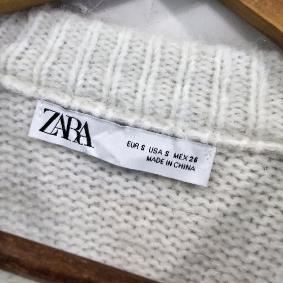Zara Sweater Womens Small White Wool Alpaca Crew Boxy Oversized Chunky - Picture 3 of 12